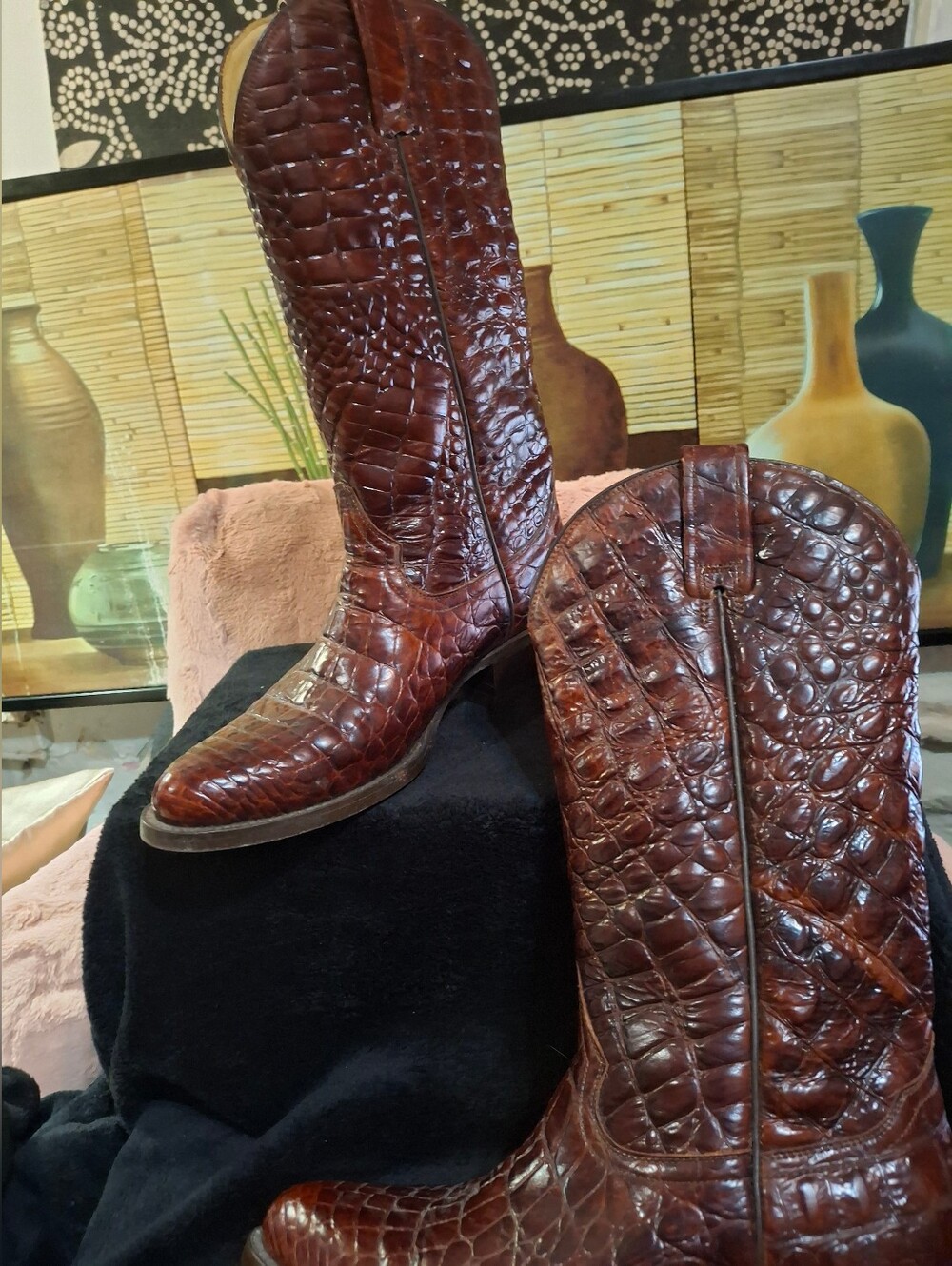 RUDE Brown Croc-Embossed Cowboy Boots